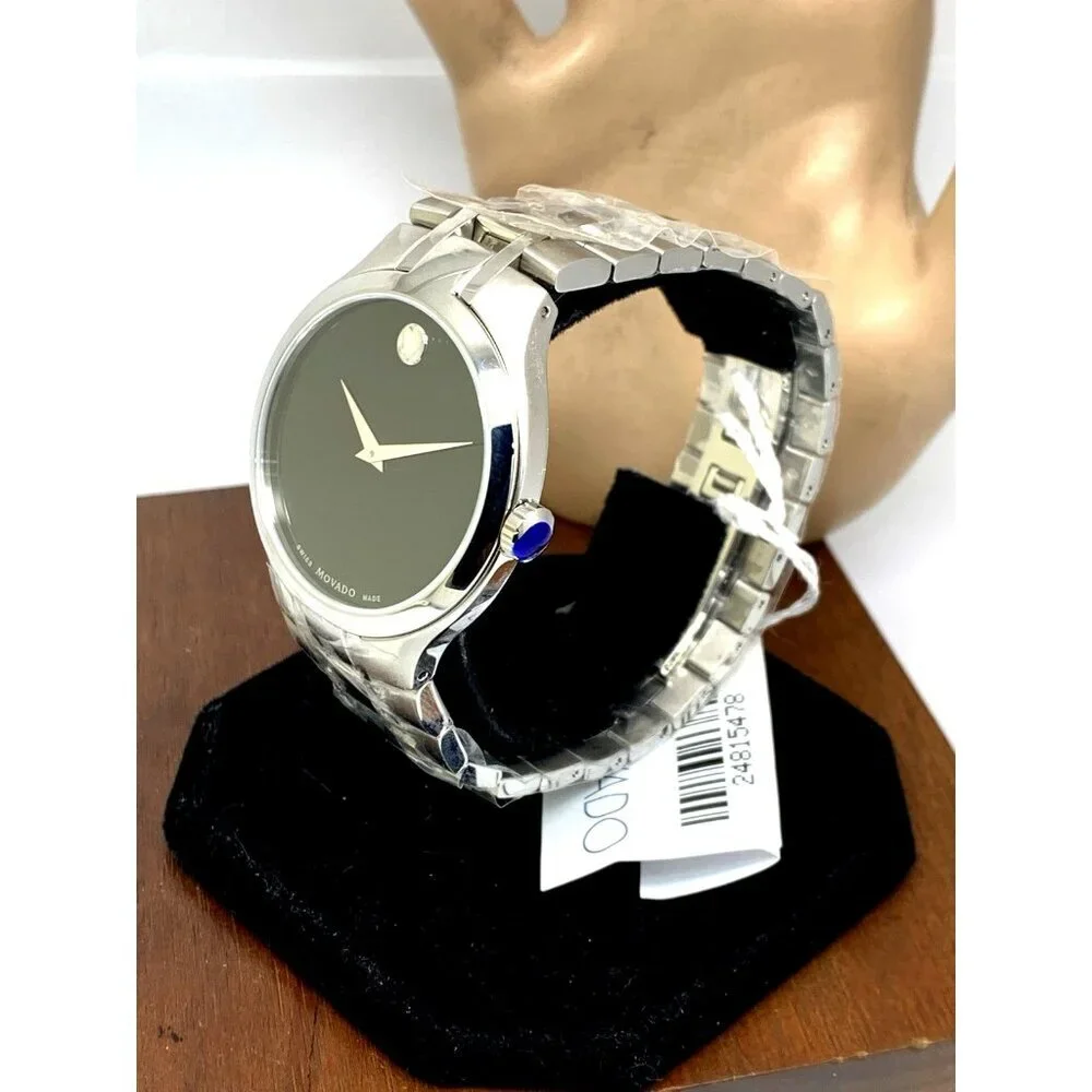 Movado Men's Watch 0606367 Museum Swiss Quartz Black Dial Silver Steel 39mm
